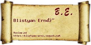 Blistyan Ernő névjegykártya